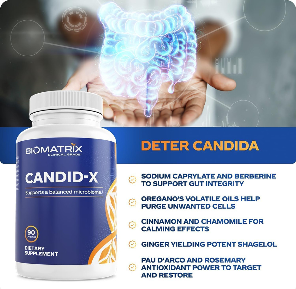 Biomatrix Candid-X Gut Cleanse With Berberine, Oregano, Sodium Caprylate, Chamomile, Ginger, Pau D'Arco, Digestive Supplement For Men And Women | 90 Capsules