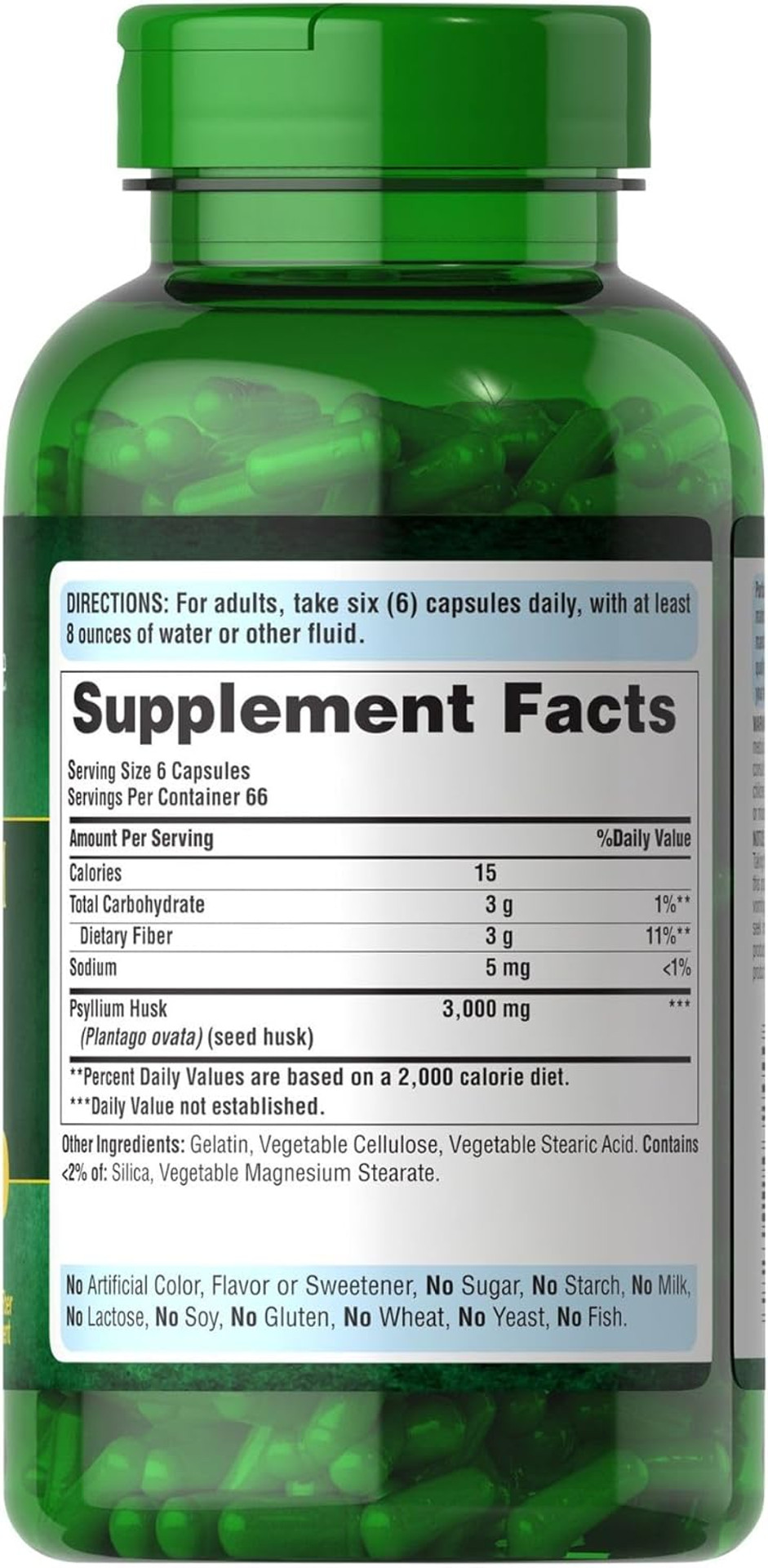 Puritan'S Pride Herbal Easeâ® Psyllium Husks 500Mg, Dietary Supplement For Digestive, Colon, And Heart Health Support, Daily Fiber Capsules, 2 Month Supply, 400 Rapid Release Capsules