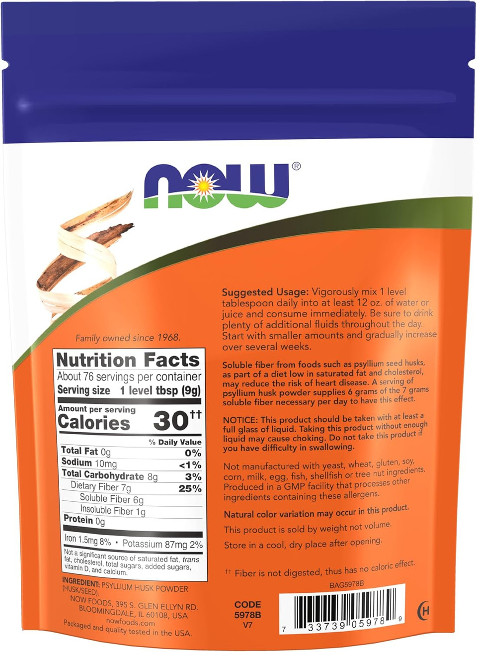 Now Foods Supplements, Psyllium Husk Powder, Non-Gmo Project Verified, Soluble Fiber, 24-Ounce
