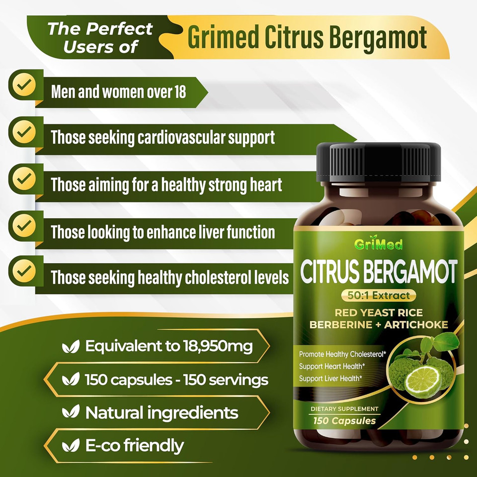 Citrus Bergamot 50:1 Extract 20,400Mg With Red Yeast Rice, Garlic, Artichoke For Healthy Cholesterol, Heart Health - Made In The Usa (150 Count (Pack Of 1))