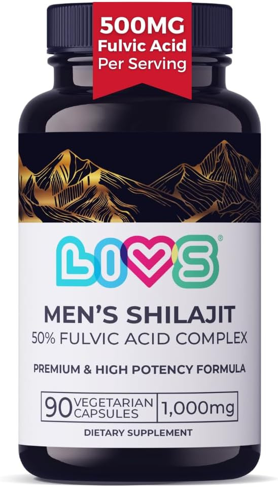 Livs MenâS Shilajit Fulvic Acid Complex - Pure Himalayan Shilajit Capsules | 1,000Mg Of Himalayan Extract Per Serving, 500Mg Of Fulvic Acid Per Serving, 90 Count