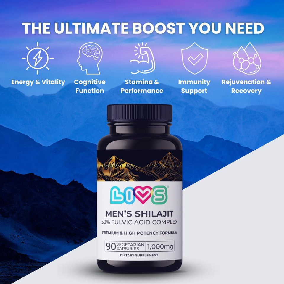 Livs MenâS Shilajit Fulvic Acid Complex - Pure Himalayan Shilajit Capsules | 1,000Mg Of Himalayan Extract Per Serving, 500Mg Of Fulvic Acid Per Serving, 90 Count
