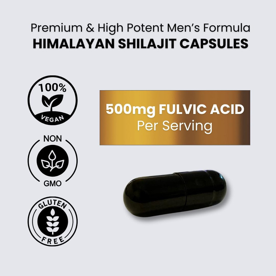 Livs MenâS Shilajit Fulvic Acid Complex - Pure Himalayan Shilajit Capsules | 1,000Mg Of Himalayan Extract Per Serving, 500Mg Of Fulvic Acid Per Serving, 90 Count