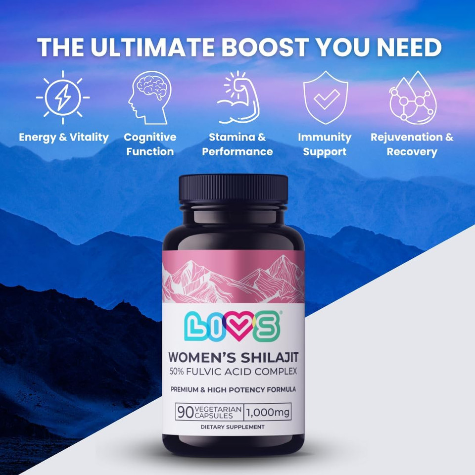 Livs Women'S Shilajit Fulvic Acid Complex - Pure Himalayan Shilajit Capsules | 1,000Mg Of Himalayan Extract Per Serving, 500Mg Of Fulvic Acid Per Serving, 90 Count