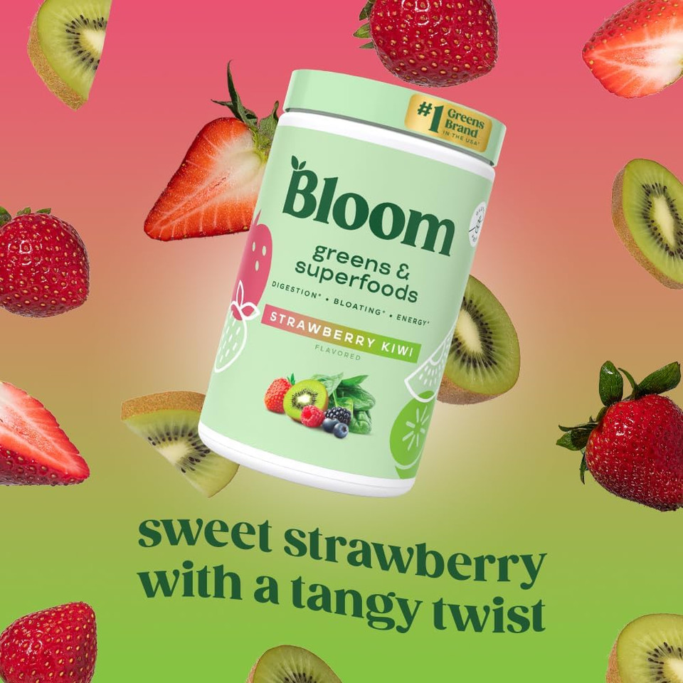 Bloom Nutrition Superfood Greens Powder, Digestive Enzymes With Probiotics And Prebiotics, Gut Health, Bloating Relief For Women, Chlorella, Green Juice Mix With Beet Root Powder, 30 Svg, Mango