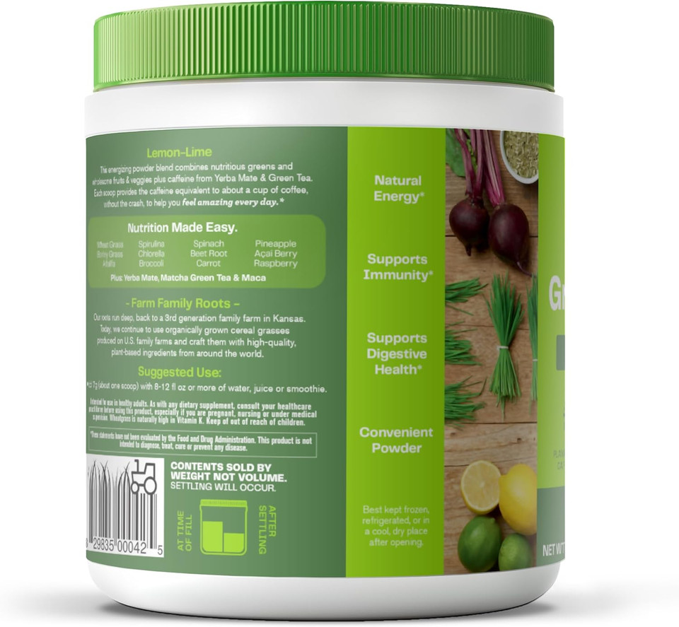 Amazing Grass Green Superfood Energy: Smoothie Mix, Super Greens Powder & Plant Based Caffeine With Green Tea And Flax Seed, Nootropics Support, Lemon Lime, 30 Servings
