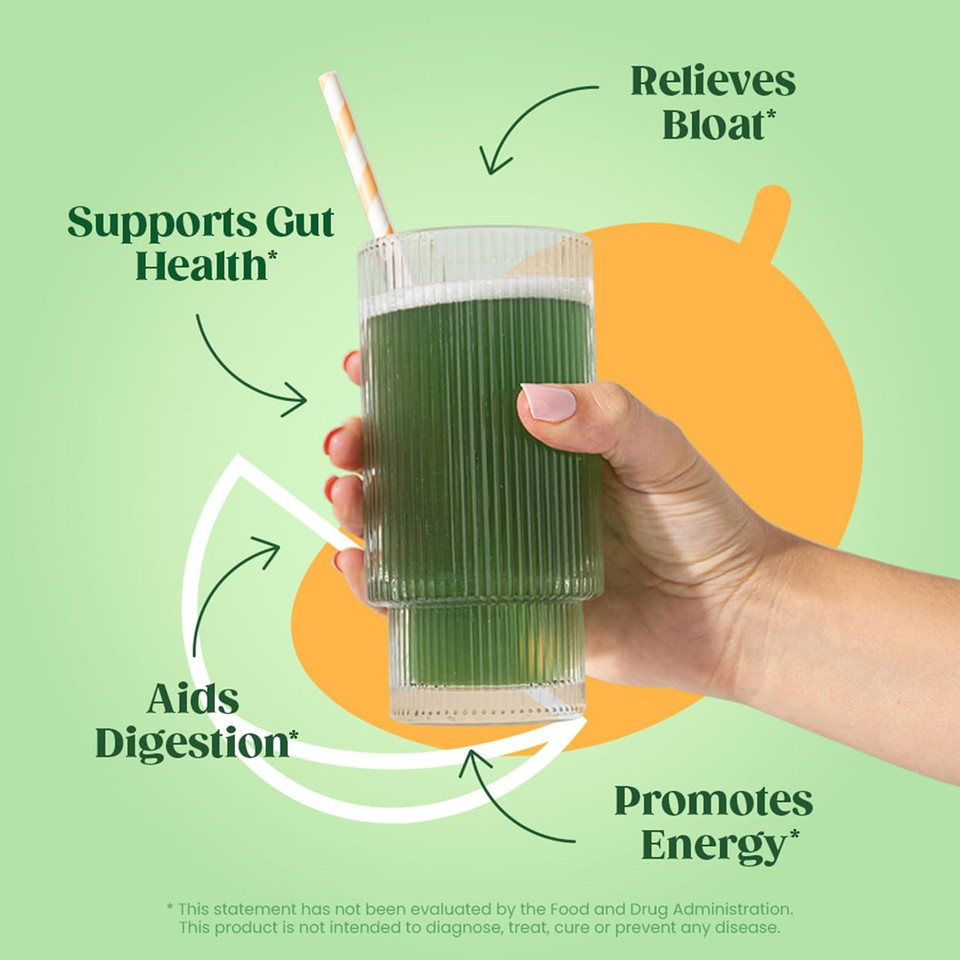 Bloom Nutrition Superfood Greens Powder Stick Packs, Digestive Enzymes With Probiotics And Prebiotics, Gut Health, Bloating Relief For Women, Chlorella, Green Juice Mix, 15 Svg, Mango