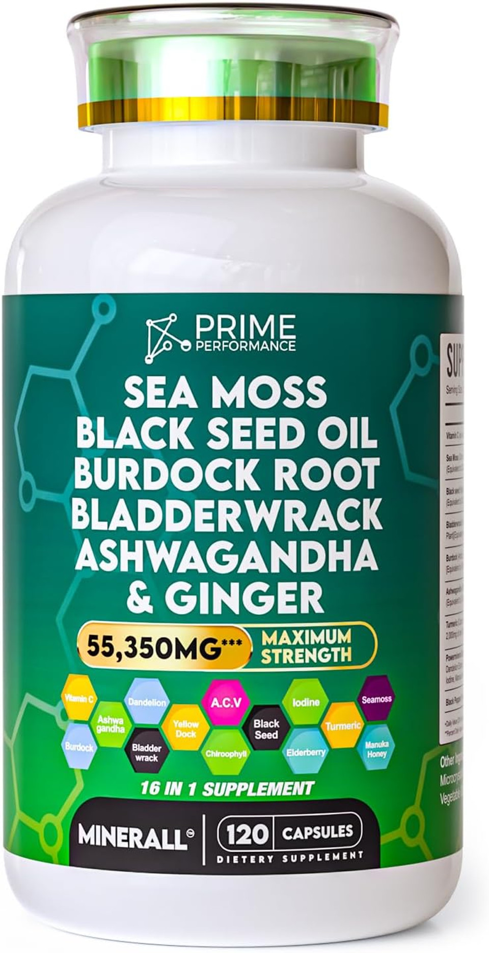 Sea Moss 13300Mg Black Seed Oil 13300Mg Bladderwrack 2660Mg Burdock 2660Mg Ashwaghanda 1330Mg Turmeric 1330Mg With Ginger Elderberry Vitamin C Acv Chlorophyll Supplement