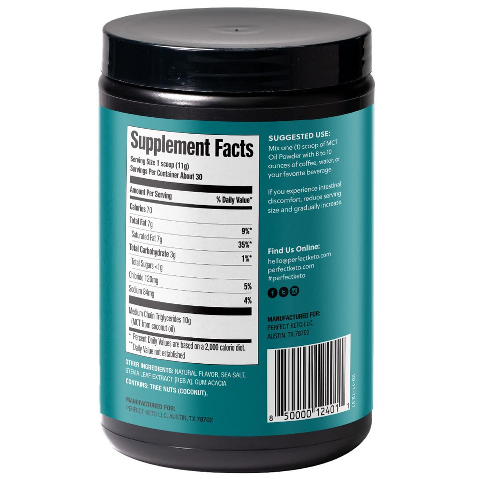 Perfect Keto 7G Mct Oil Powder, Medium Chain Triglycerides Supplement, Non Dairy Coffee Creamer For Keto Diet, Ketogenic Mct Oil Mix For Coffee, Smoothie, Protein Shakes, Salted Caramel, 30 Servings
