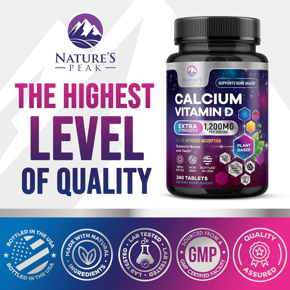 Calcium 1200 Mg With Vitamin D3, Calcium Supplement Vitamins, Supports Bone Strength, Teeth & Immune System, Calcium Supplements For Women & Men, Nature'S Absorbable Calcium Carbonate - 120 Tablets Calcium 1200 Mg With Vitamin D3, Calcium Supplement Vitamins, Supports Bone Strength, Teeth & Immune System, Calcium Supplements For Women & Men, Nature'S Absorbable Calcium Carbonate - 120 Tablets