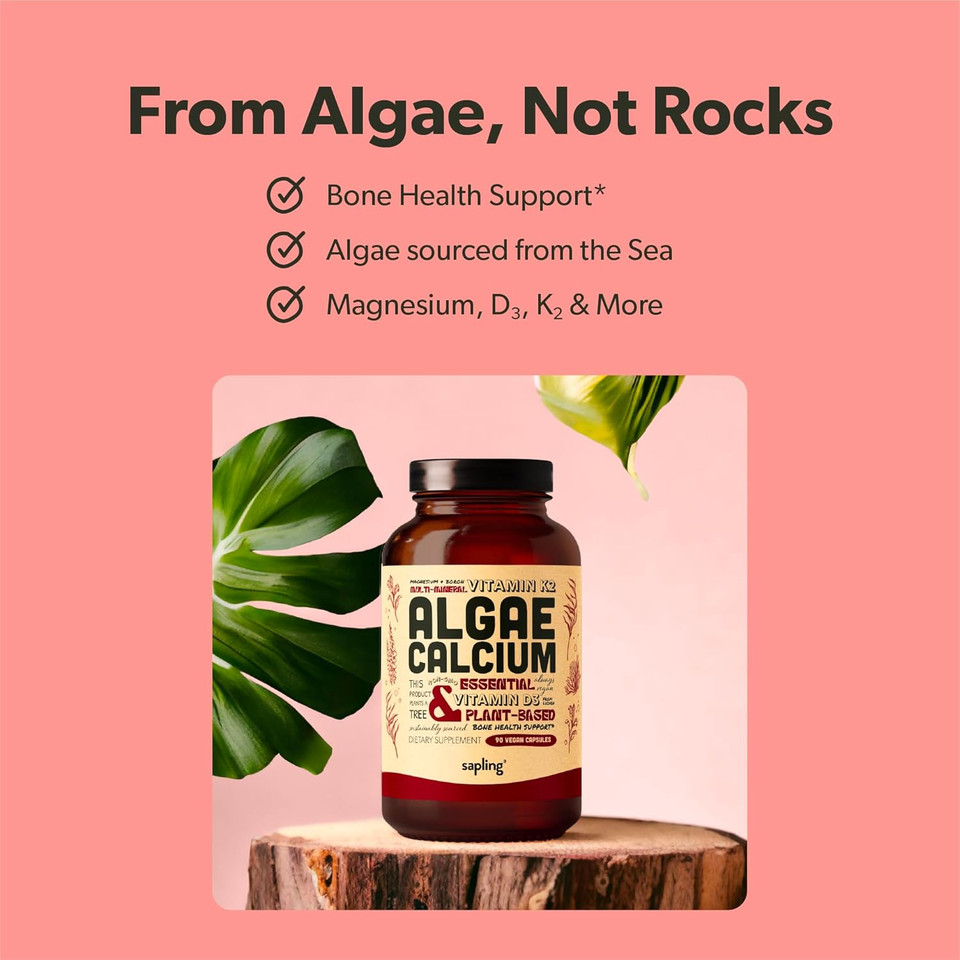 Calcium Supplement - Whole Food With Vitamin K2 & D3, Magnesium, Zinc, Boron, Mineral Complex. Sourced Sustainably From Red Algae. For Bone Strength And Support. Non-Gmo & Vegan 90 Capsules