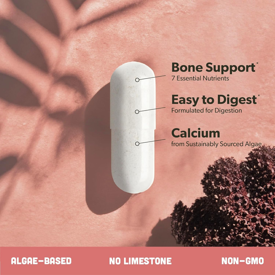 Calcium Supplement - Whole Food With Vitamin K2 & D3, Magnesium, Zinc, Boron, Mineral Complex. Sourced Sustainably From Red Algae. For Bone Strength And Support. Non-Gmo & Vegan 90 Capsules