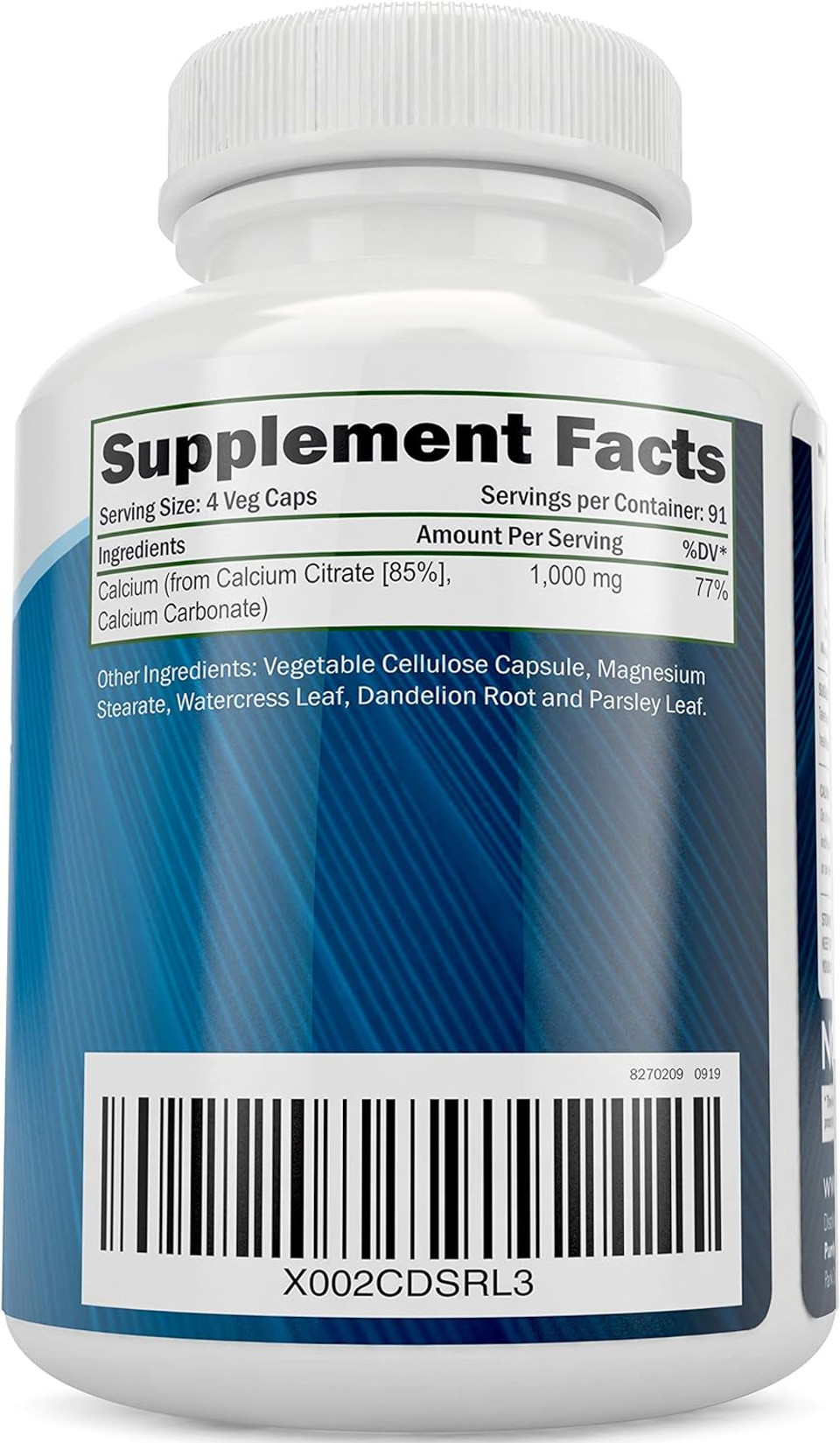 Calcium Citrate 1000Mg - 365 Vegan Capsules Not Tablets With Added Parsley, Dandelion And Watercress - Without Vitamin D - Made In The Usa By Purely Holistic