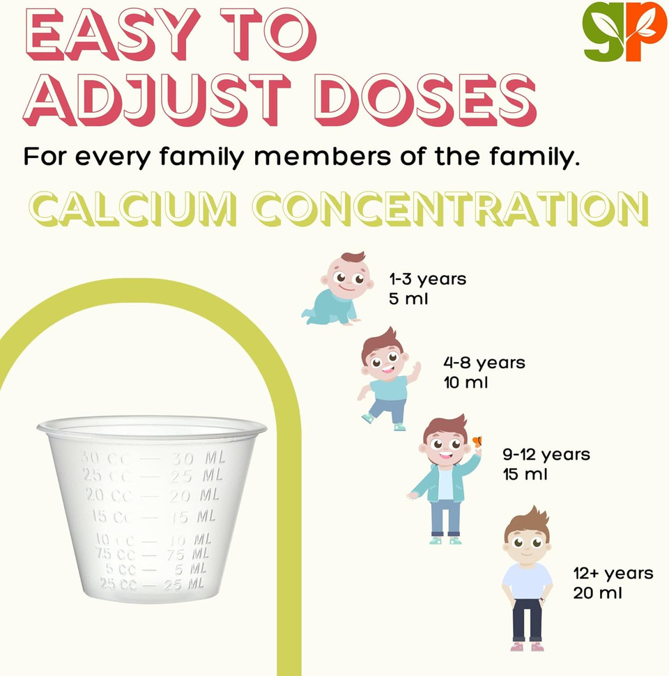 Organic Liquid Calcium For Kids - Magnesium For Kids, Zinc For Kids, Calcium Citrate & Vitamin D3 Calming Syrup & Liquid Calcium Supplement, No Sugar No Artificial Flavors, Vegetarian Halal Kosher