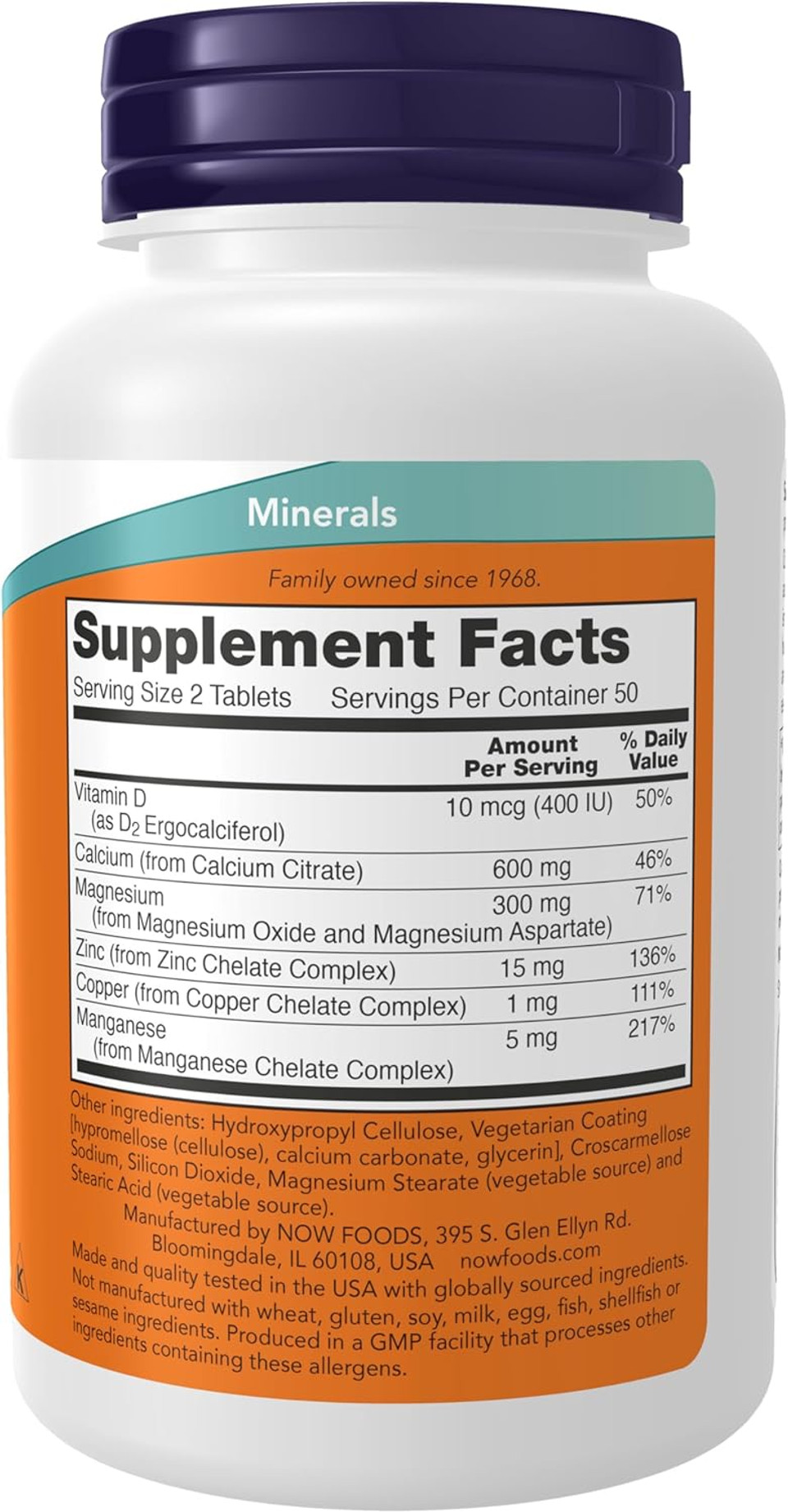 Now Foods Supplements, Calcium Citrate With Vitamin D, Magnesium, Zinc, Copper, And Manganese, 100 Tablets