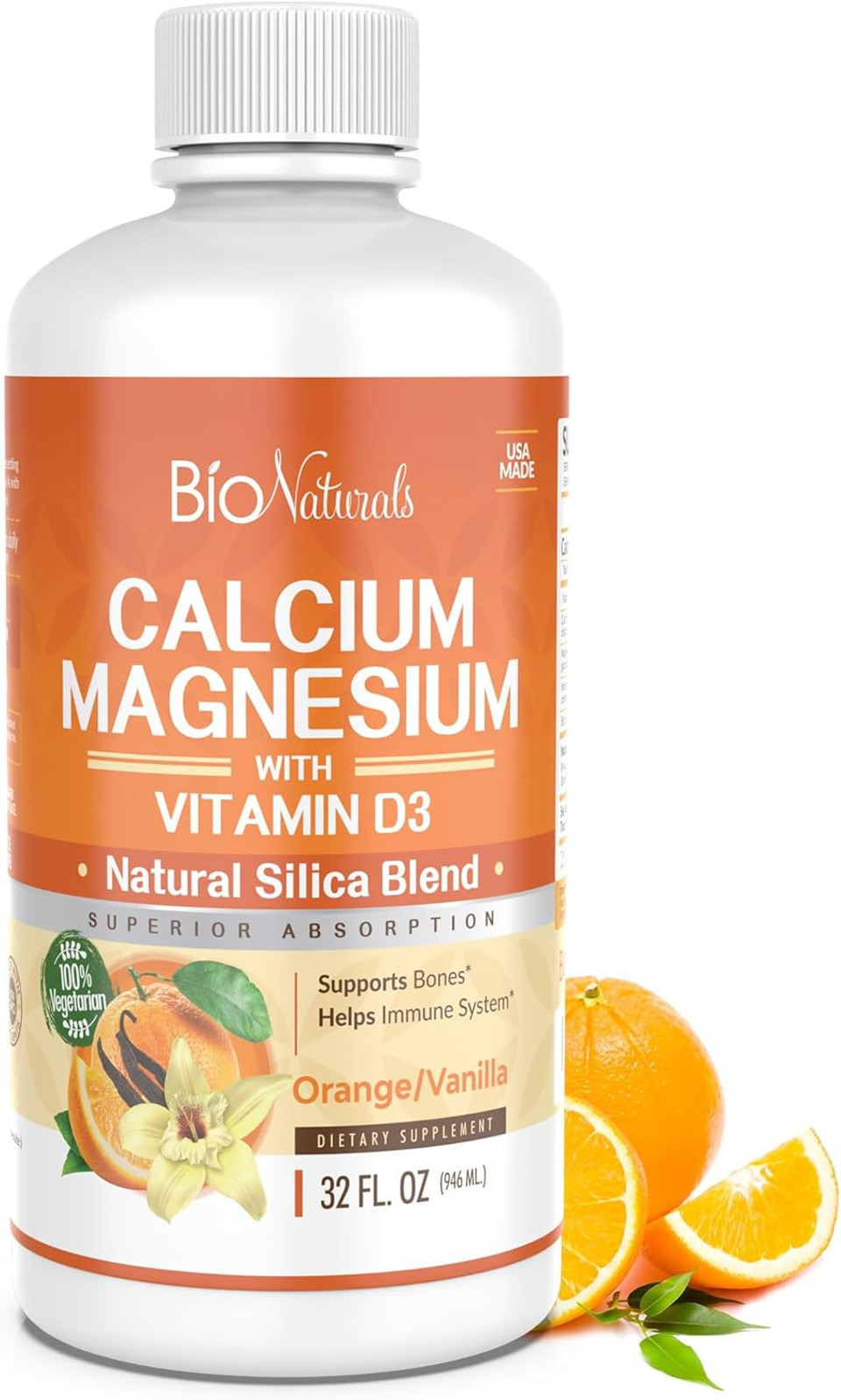 Bio Naturals Calcium & Magnesium Liquid Supplement With Vitamin D3 - Natural Formula, Four Types Of Calcium Supports Strong Bones With Superior Absorption To Pills - 100% Vegetarian - 32 Fl Oz Bio Naturals Calcium & Magnesium Liquid Supplement With Vitamin D3 - Natural Formula, Four Types Of Calcium Supports Strong Bones With Superior Absorption To Pills - 100% Vegetarian - 32 Fl Oz