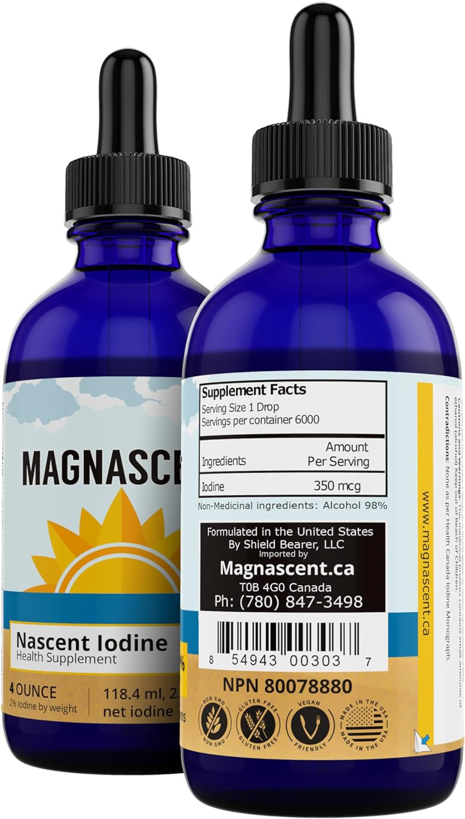 Nascent Iodine Organic Daily Health Supplement High Potency 2% Concentrated Liquid Iodine Drops Supports Energy & Metabolism (4Oz/118.4Ml)