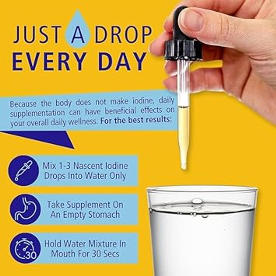 Nascent Iodine Organic Daily Health Supplement High Potency 2% Concentrated Liquid Iodine Drops Supports Energy & Metabolism (1Oz/30Ml)