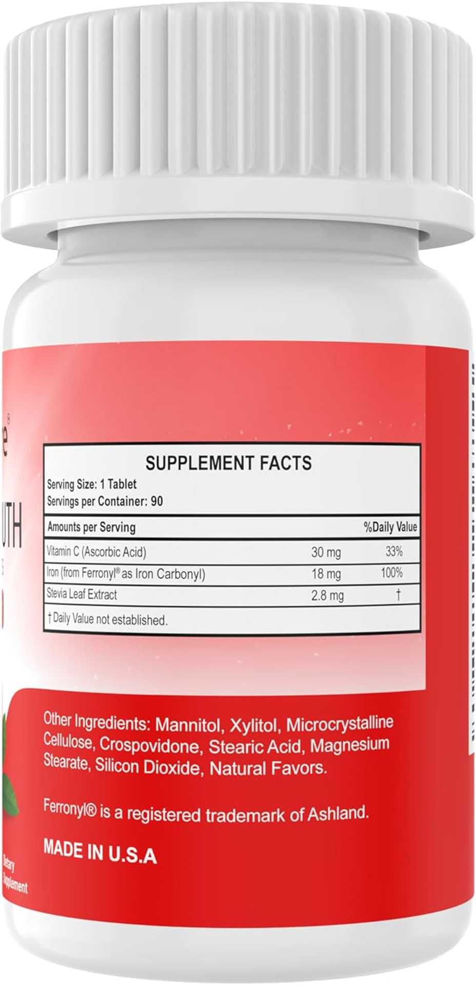 Chewable Iron Supplement For Women/Men(Carbonyl Iron 18 Mg With Vitamin C 30 Mg) Tablet In Orange Flavor 90 Count (1)