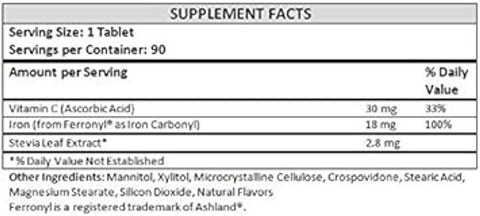 Chewable Iron Supplement For Women/Men(Carbonyl Iron 18 Mg With Vitamin C 30 Mg) Tablet In Orange Flavor 90 Count (1)