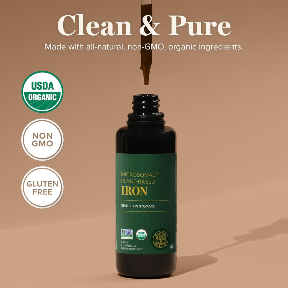 Global Healing Center Iron Supplement For Women And Men - Blood Builder Liquid Iron Vitamin With Curry Plant Extract - Natural Energy To Combat Fatigue, Brain Health & Oxygen Level Support (2 Oz)