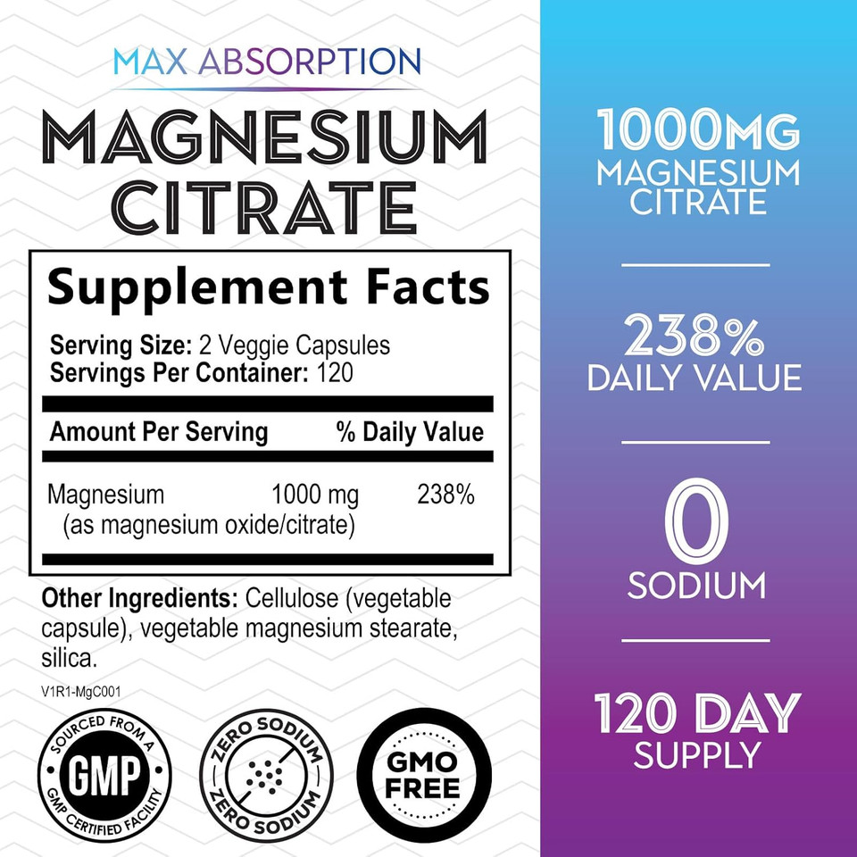 Magnesium Citrate Extra Strength 1000 Mg - High Absorption Magnesium Supplement For Muscle, Bone, Nerve & Heart Health Support, Magnesio Vitamin Pills, Non-Gmo, Nature'S Premium Formula - 240 Capsules
