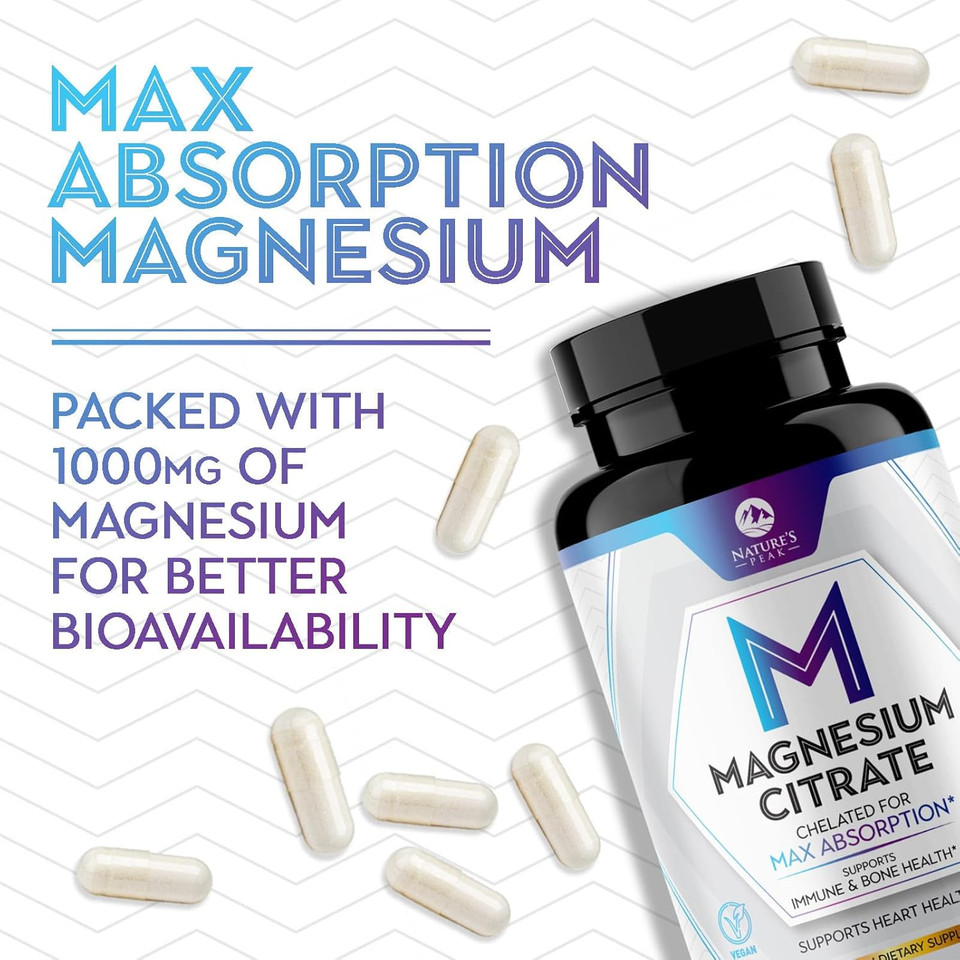 Magnesium Citrate Extra Strength 1000 Mg - High Absorption Magnesium Supplement For Muscle, Bone, Nerve & Heart Health Support, Magnesio Vitamin Pills, Non-Gmo, Nature'S Premium Formula - 240 Capsules