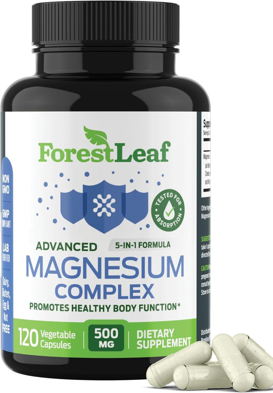 Forestleaf Magnesium Complex 500Mg - Magnesium 500Mg Capsules - Magnesium Supplement 500 Mg - Magnesium For Sleep, Magnesium For Constipation - Magnesium Supplement For Women (120 Ct)