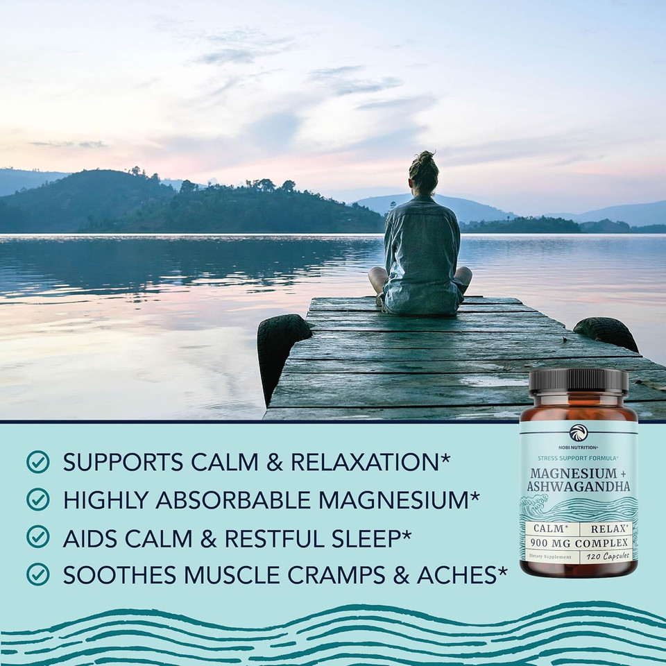 Magnesium Ashwagandha | Calming Magnesium Supplement For Adults | Relax, Rest, Calm Mood & Sleep Support | Mag Citrate & Oxide 400 Mg + Ashwagandha 500 Mg | Muscle Health & Stress Relief | 120 Ct