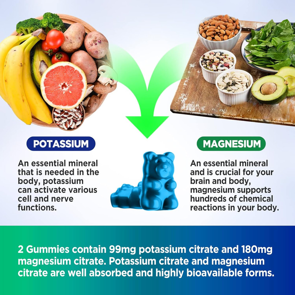 Potassium Magnesium Gummies, High Absorption Potassium Citrate 99Mg Magnesium Citrate 180Mg, Chewable Gummy Supplements For Leg Cramps & Muscle, 60 Count