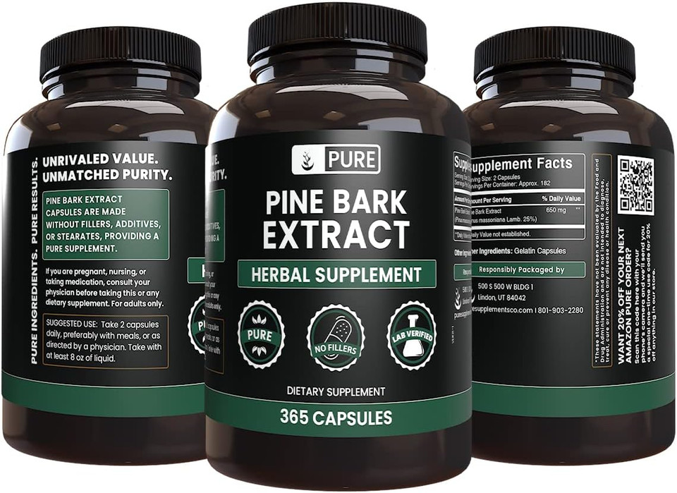 Pure Original Ingredients Pine Bark Extract (365 Capsules) No Magnesium Or Rice Fillers, Always Pure, Lab Verified