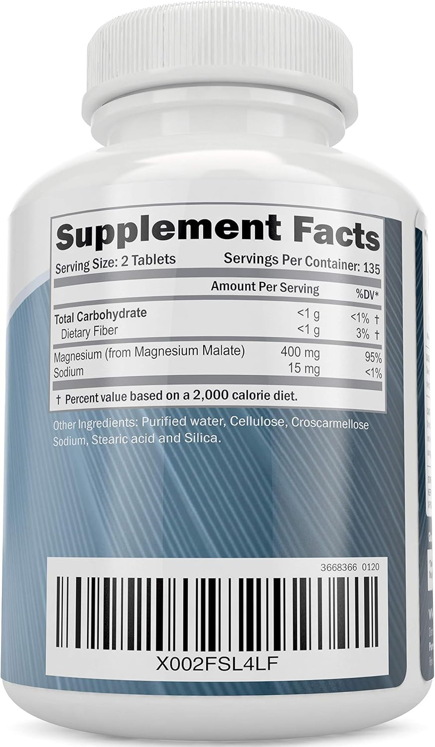 Magnesium Malate 400Mg Tablets - 50% More 270 Vegetarian Tablets - Chelated Magnesium Supplement With Malic Acid - Promotes Energy Production And Muscle Recovery - High Absorption