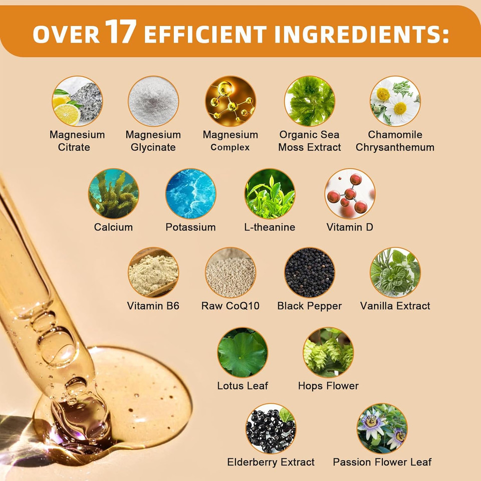 Magnesium Glycinate Liquid Drop - 17-In-1 Triple Absorption Magnesium Supplement With Magnesium Glycinate 400Mg & Citrate 500Mg For Calm Mood/Muscle & Sleep,4 Fl. Oz Pineapple Flavor