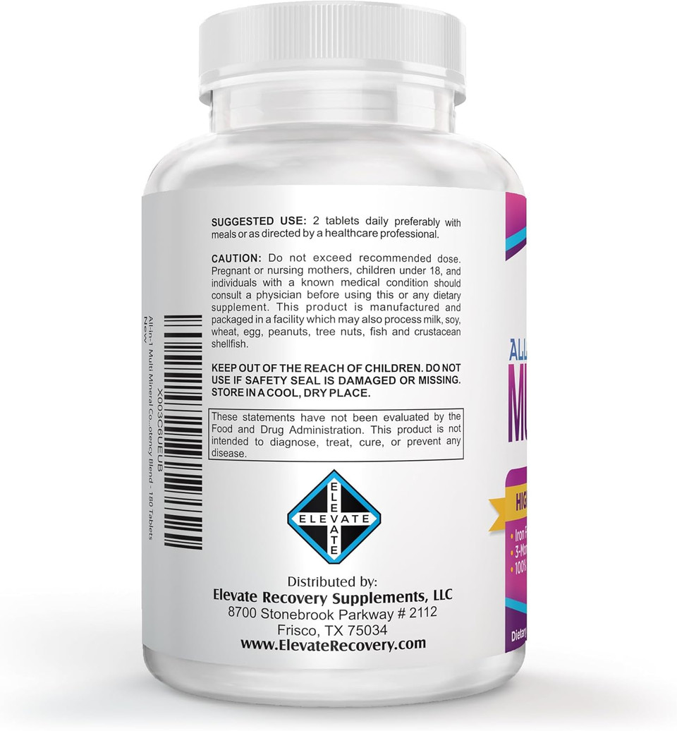 3-Month Multimineral Supplement Iron Free (All-In-1 Formula) Multi Mineral Complex - Trace Minerals - Mineral Supplements - High Potency Multiminerals - 180 Tablets