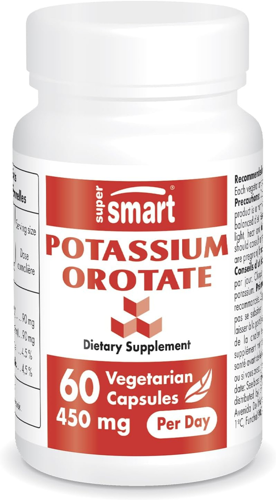 Supersmart - Potassium Orotate 450 Mg Per Day - Helps Maintain Body Acid-Base Balance - May Support Nerve Transmission & Heart Health | Non-Gmo & Gluten Free - 60 Vegetarian Capsules