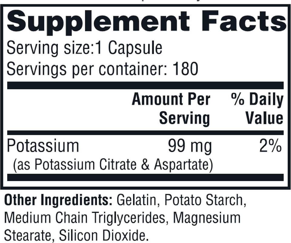 Twinlab Potassium Caps - Electrolyte Supplement For Muscle, Heart & Tissue Health - 180 Capsules, 99 Mg Twinlab Potassium Caps - Electrolyte Supplement For Muscle, Heart & Tissue Health - 180 Capsules, 99 Mg