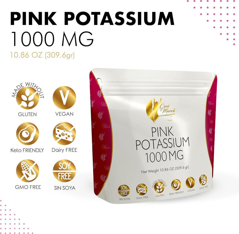 Pink Potassium Powder By Cocã³ March Â Supports Heart Health, Muscle Function, And Bone Health. Gluten Free, Dairy Free, Non-Gmo, Soy Free, Vegan, Keto Friendly Â 10.86 Oz (309.6 G)