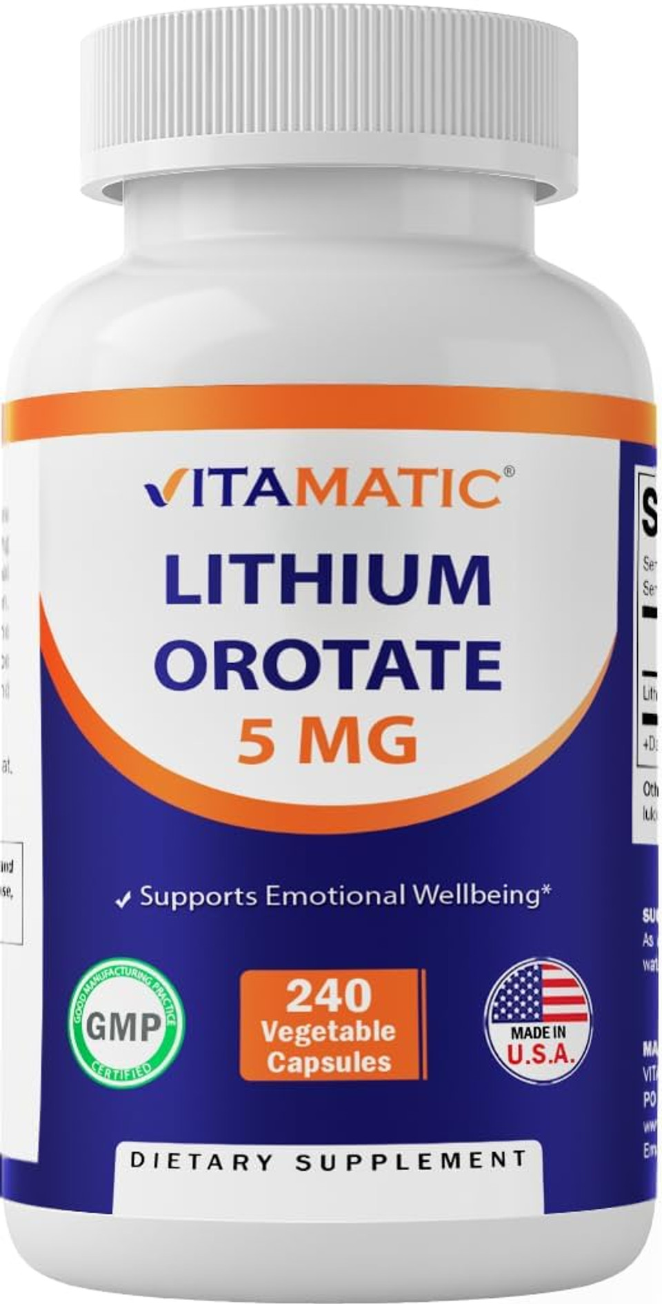 Vitamatic Lithium Orotate 5Mg, 240 Veggie Capsules, Non-Gmo, Gluten Free