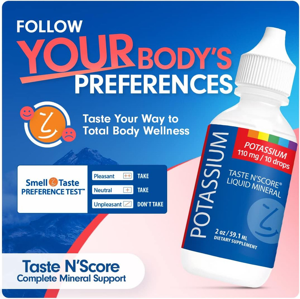 Taste N' Score Potassium Liquid Ionic Mineral Supplement; 100% Pure; 110 Mg; 72 Servings