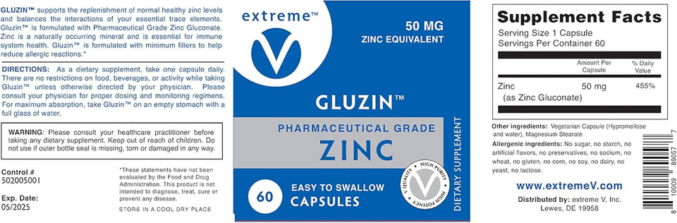 Gluzin 50Mg Pharmaceutical Grade Zinc Vegan Friendly