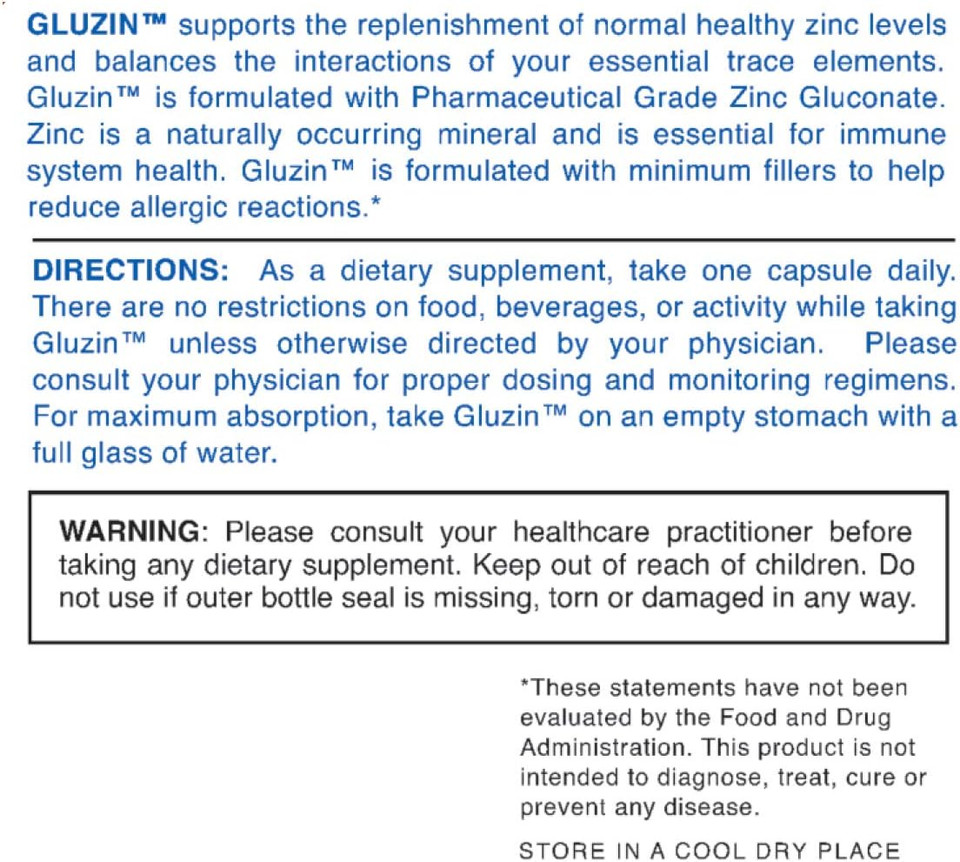 Gluzin 50Mg Pharmaceutical Grade Zinc Vegan Friendly