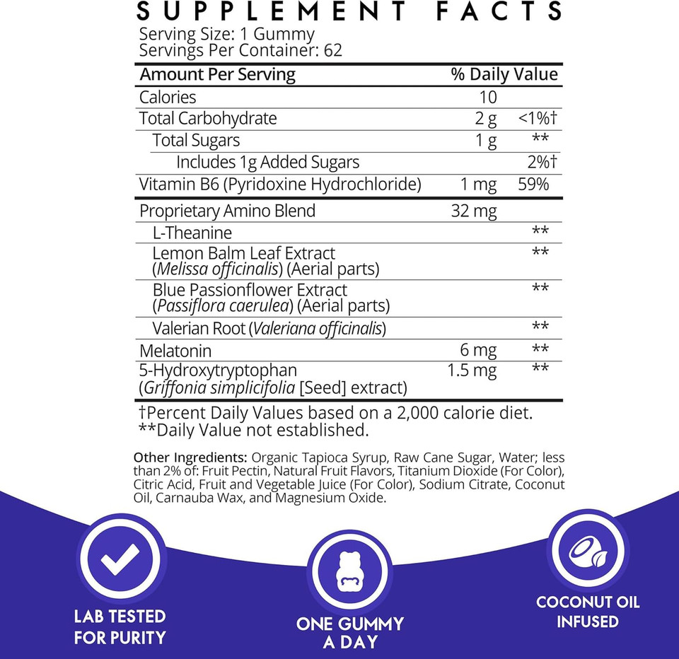 Sugarbear Sleep Gummy 2 Month Supply, Extra Strength Melatonin 6Mg, For Men & Women, Vegan Vitamin B6, L-Theanine, 5 Htp, Valerian, Sleep Aid For Adults & Teens, Certified Kosher, Halal, Cruelty-Free