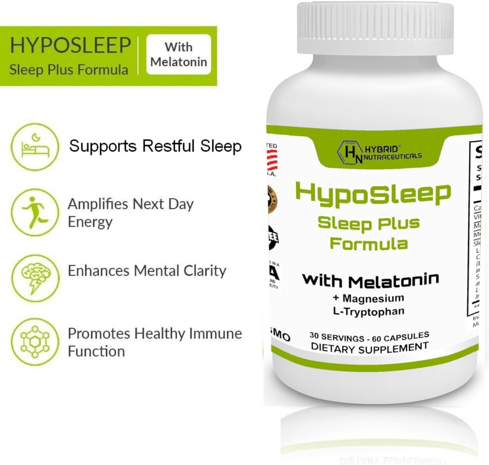 Hybrid Nutraceuticals Hyposleep With10Mg Melatonin, 905Mg Sleep Plus Formula For Adults - Support Sleep & Relaxation, 5 Htp Supplement, Nighttime Sleep Aid - 60 Capsules