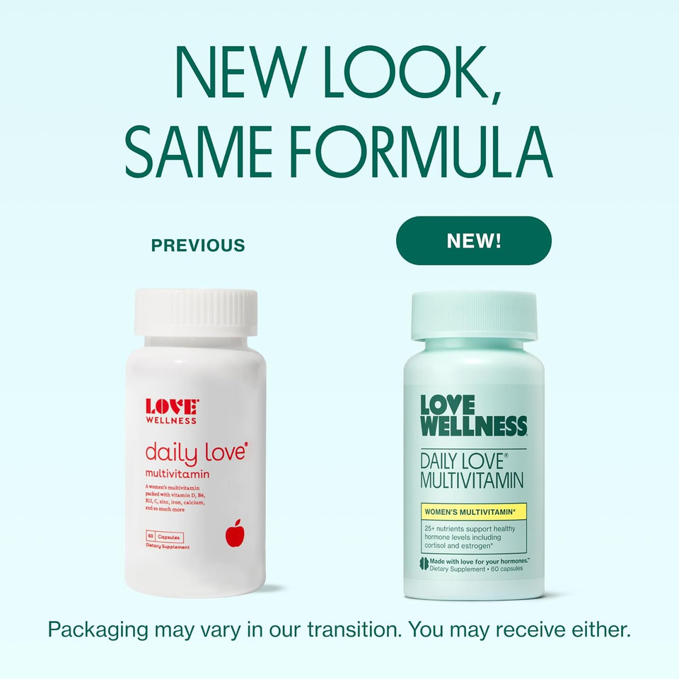 Love Wellness Daily Love Multivitamin For Women | Supports Energy, Cortisol, Immune Health, Stress Relief, & Pms | Complete With Vitamin D, C, Iron, Calcium, Zinc, & Biotin, Magnesium | 60 Count