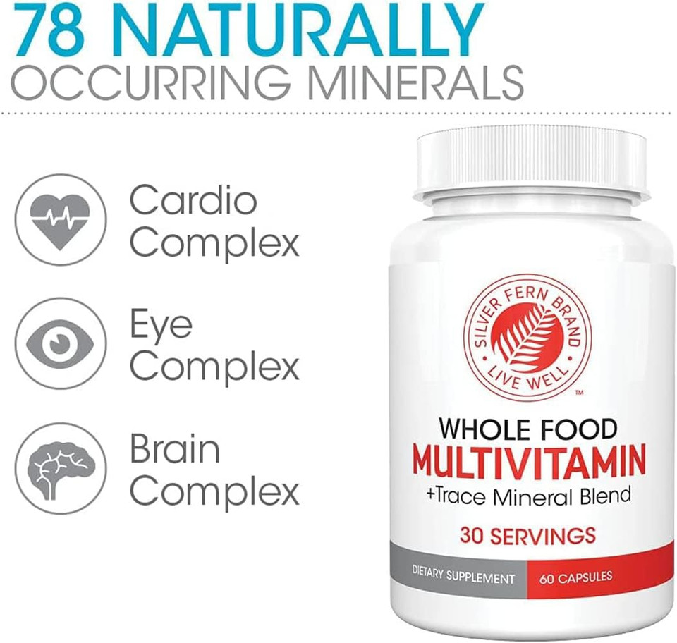 Silver Fern Whole Food Daily Multi Vitamin W/Trace Mineral Blend Supplement - 1 Bottle - 60 Vegicaps - 30 Day Supply - Natural, Non-Gmo, Vegan, Men'S & Women'S Multivitamin - Zero Synthetics