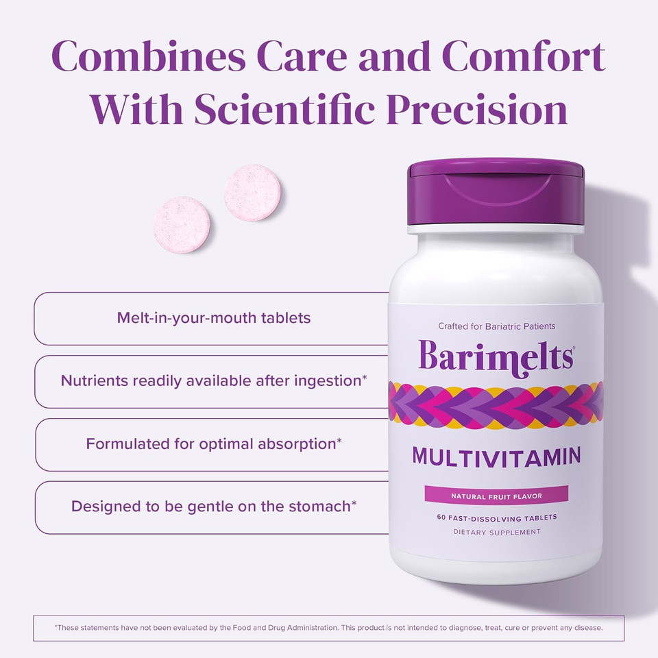 Barimelts Multivitamin - 60 Fast-Dissolving Tablets (1-Month Supply) - Sugar-Free Bariatric Multivitamin For Women, Natural Fruit Flavor?