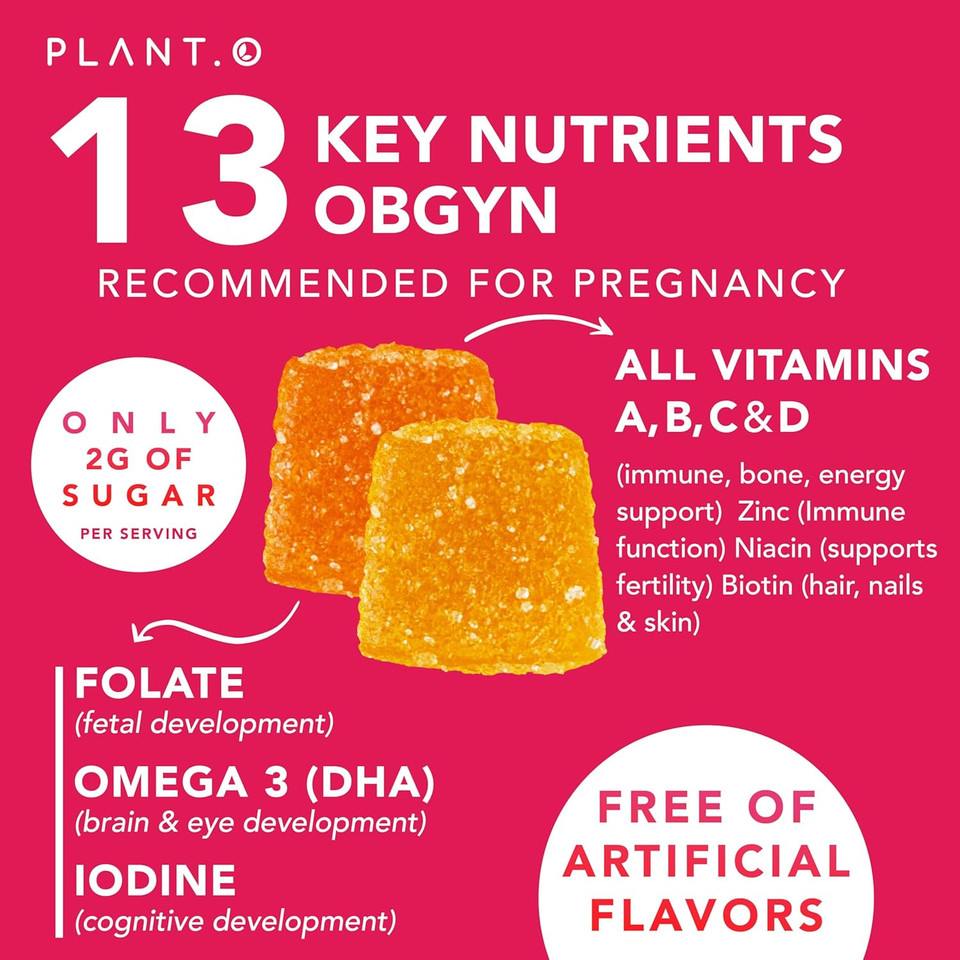 Prenatal Gummies For Women With Dha, Folate, Vitamin B C D | Delicious Multivitamin Blend For Fetal And Neural Support, Bones, Energy & Immunity During Pregnancy