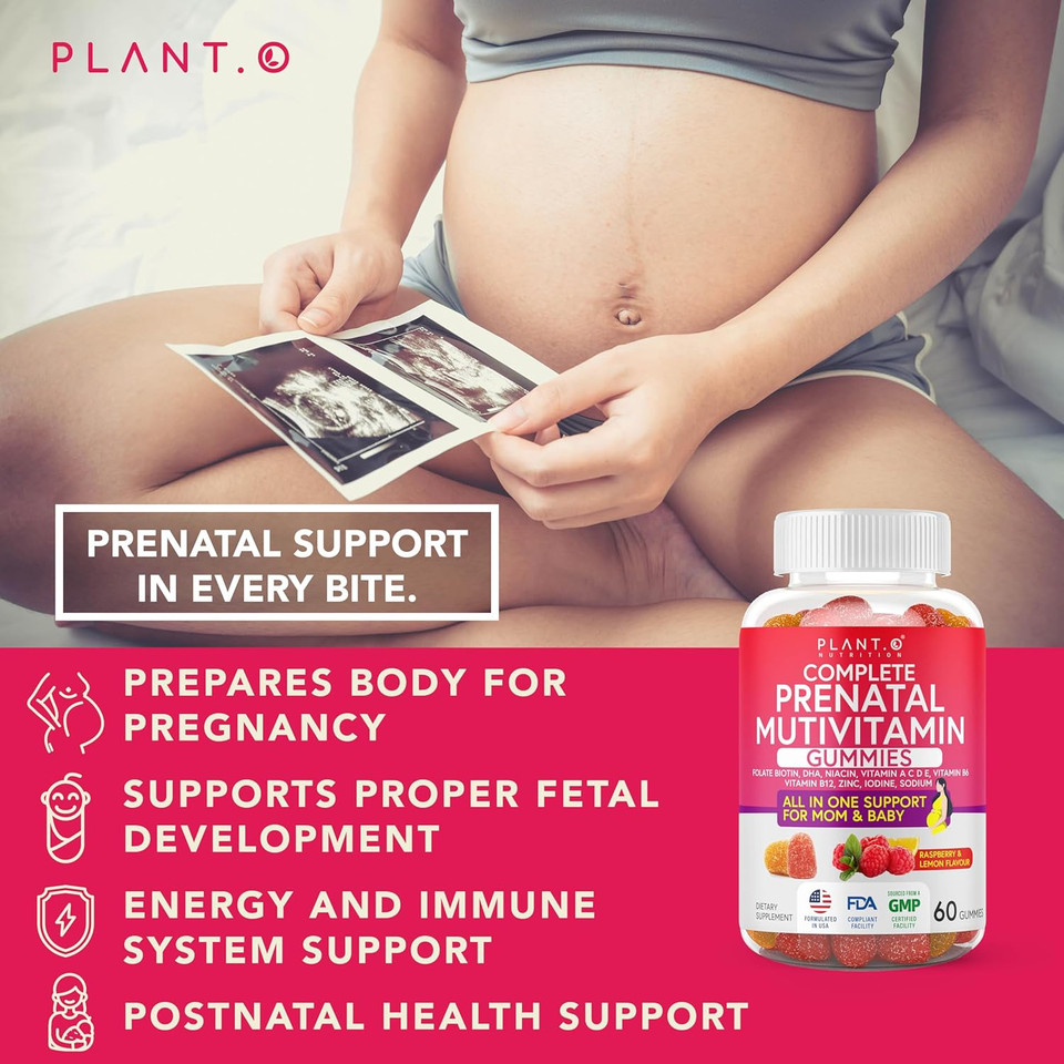 Prenatal Gummies For Women With Dha, Folate, Vitamin B C D | Delicious Multivitamin Blend For Fetal And Neural Support, Bones, Energy & Immunity During Pregnancy