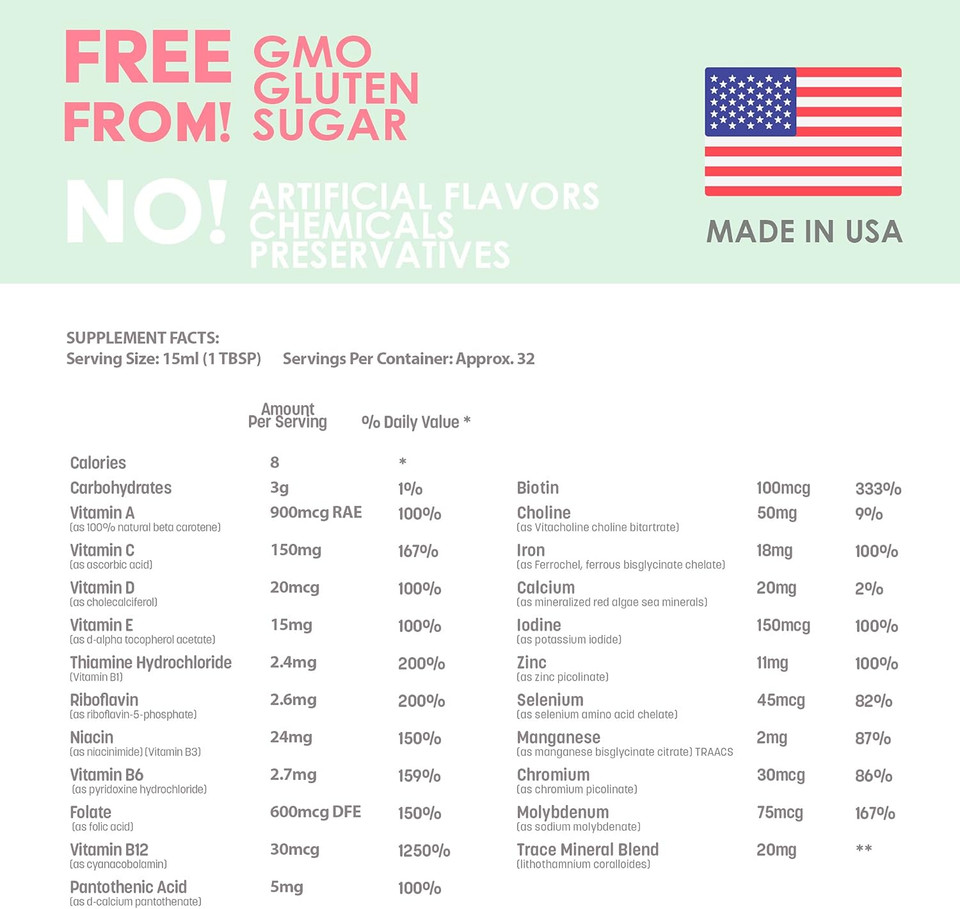 Organic Liquid Prenatal Vitamins For Women - Prenatal Iron & Folate, Pre Natal Multivitamin For Women, Women'S Prenatal Multivitamin, Vegan Prenatals Halal Kosher Friendly Prenatal Vitamin, 32 Serving