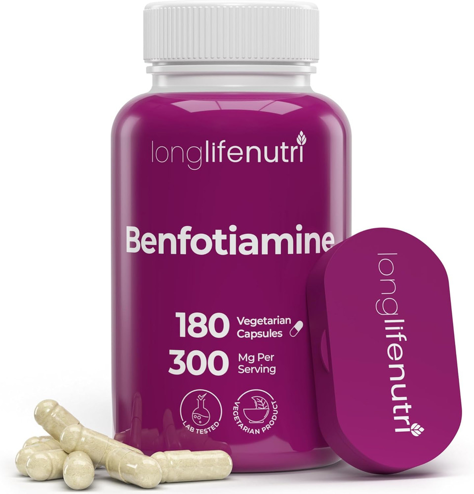 Benfotiamine 300Mg  180 Vegetarian Capsules, 6-Month Supply, Fat-Soluble B1 Thiamine Supplement For Energy And Wellness, Lab Tested, Made In Usa